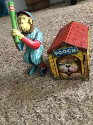 Vintage Pooch And Monkey Tin Toys