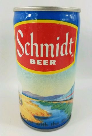 Vintage Schmidt Beer 12oz Crimped Steel Can Train Covered Wagon Scene M - 8