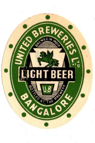 1950s United Breweries Ltd,  Bangalore,  India Light Beer Label