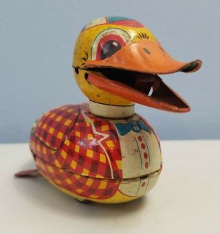 1950’s Japan Tin Litho Duck Toy Midcentury Quacks When Pushed Forward,  Japan