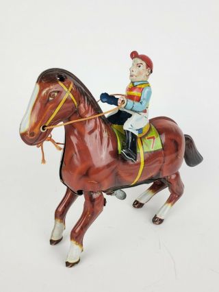 Vintage Antique Tin Litho Wind Up Horse & Jockey - Repair