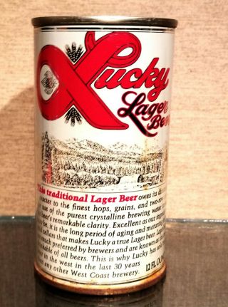 1972 Bottom Open White Lucky Lager Pull Tab Beer Can San Francisco California