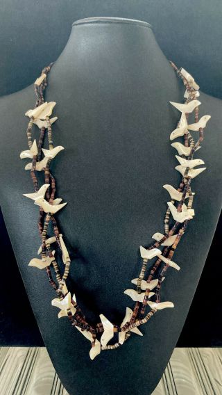 Vintage Tribal 3 Strand White Shell Bird “fetish” 30” Necklace