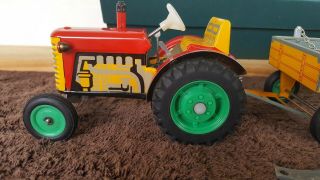 Schylling Tractor & Trailer Tin Clockwork Wind - up Toy with Gear Box 2