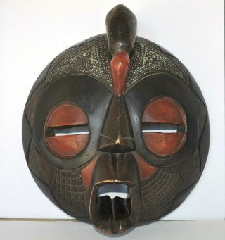 Vintage Wooden Hand Carved African Tribal Bird Mask Round Face Wall Hanging