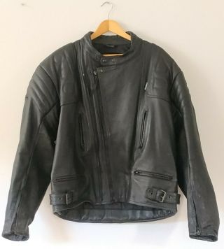 Rhino Mens Vintage Black Leather Motorcycle Jacket Size Uk 50 Eu 60 Vgc