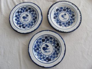 Vintage Oaxaca Mexico Pottery Cobalt Blue & White - 3 Dinner/luncheon Plates