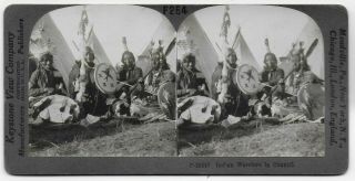 Indian / Native American Warriors In Council Old Photo Stereoview