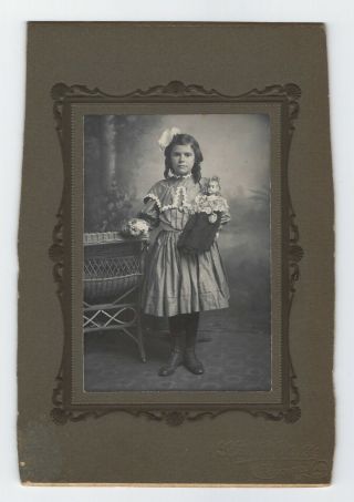 Vintage Cabinet Card Photograph Photo - Young Girl With Doll - Toronto Kansas Studio