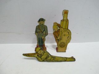 Marx Tin Litho Us Toops Vintage Toy Soldier - 3 Figures - -