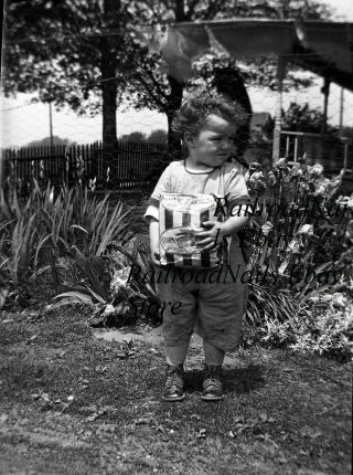 1910s 20s Photo Negative Michigantown Indiana Young Boy Korn Krusts Bag