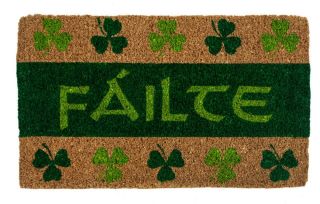 Door Mats - " Failte " Irish Welcome Mat - 18 " X 30 " - Coir Doormat - Shamrocks