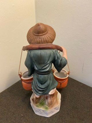 Vintage 12” Porcelain/Ceramic Old Man Carrying Water Buckets Figurine 2