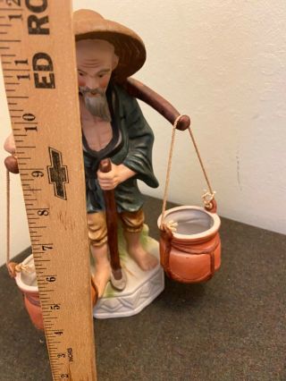 Vintage 12” Porcelain/Ceramic Old Man Carrying Water Buckets Figurine 3