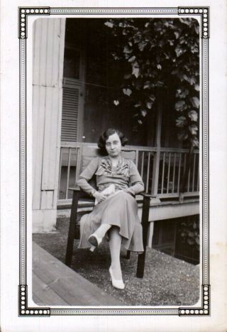 Vintage Antique Photo,  Flapper Girl On Bench In Skirt & Heels,  C1920 