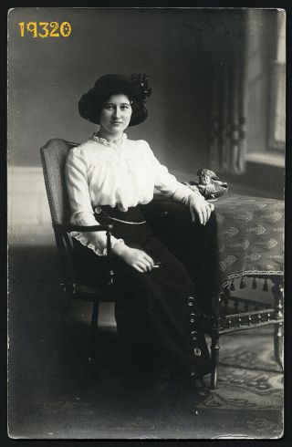 Elegant Woman In Hat W Strange Sculpture,  By Botfan,  Vintage Photograph,  1910’s