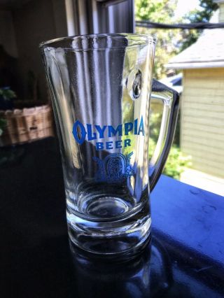 Vintage Olympia Beer Clear Glass Mug Stein 5.  5 " With Blue Logo Tumwater