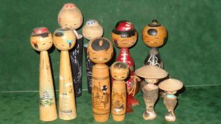Japanese Vintage Variety 5 Pair Wood Kokeshi Doll Souvenir Hand Painted Japan