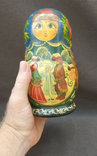 Old Vintage Handmade Hand Painted Russian Nesting Doll Wood Christmas Ornaments 2