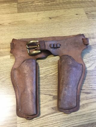 Vintage Toy Leather Cowboy Holster Belt - 2 Gun Kids Leather Cowboy Holsters