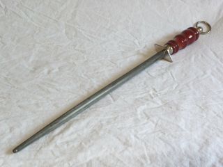 Vintage 1950s F.  Dick 14 " Sharpening Steel Honing Rod Wooden Handle 21 " Germany