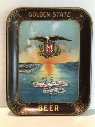 Antique Vintage Golden State Milwaukee Brewery Sf Metal Tray