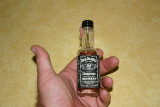 Vtg Mini Bar Jack Daniels Tn Whiskey Frontier Airlines Alaska Glass Bottle Stamp
