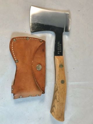 Vtg Case’s Xx Hatchet Wood Grip With Brown Leather Belt Sheath 10”