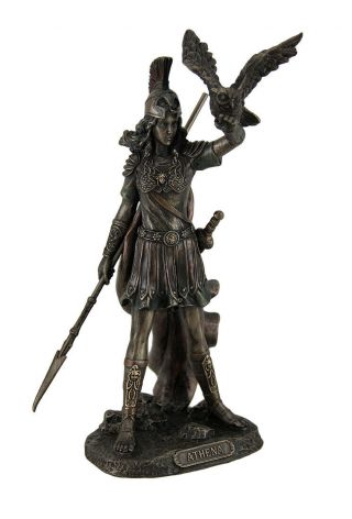 Athena Greek Goddess Of Wisdom Law And Justice Holding Owl And Spear Statue