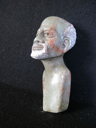 C.  1980 African Shona Sculpture Green Onyx Verdite Male Bust Carving
