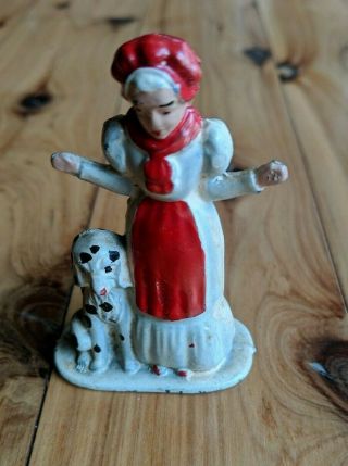 Vintage Old Mother Hubbard Tommy Toy / Lead Figure With Dalmatian Dog