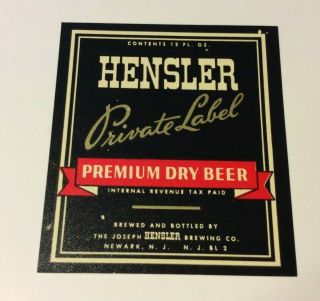 Hensler Private Label Dry Beer Label Irtp Joseph Hensler Brewing Co Newark Nj
