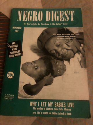 Negro Digest Nov 1951 Cover Photo Of Mother & Her Siamese Twins