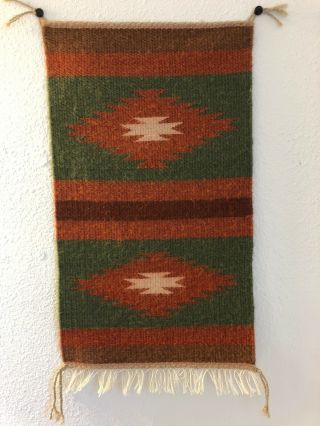Vintage Aztec Style Mexican South American Woven Wool Rug Wall Hanging 10 X 18