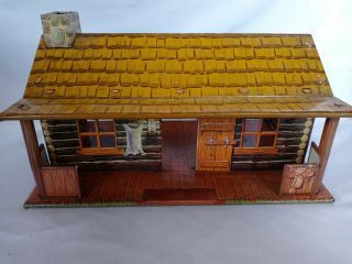 Vintage Marx 1950s Bar - M - Ranch Tin Litho Log Cabin Bunk House Vgc