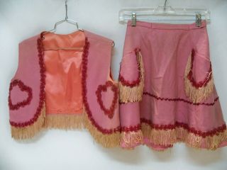 Charming Vintage Pink Color Cowgirl Costume Made Of Felt W Sequins,  Fringe