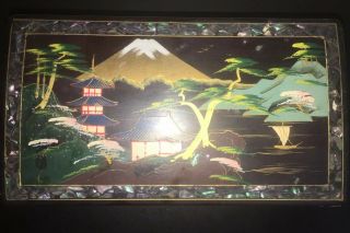 Japanese Vintage Jewelry & Music Box Hand Painted Black Lacquered Inlay Antique 2