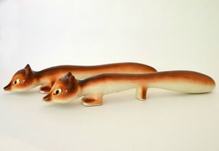 Vintage Japan Salt Pepper Shakers Set Ceramic Fox Long Foxes 9.  5 " Corks