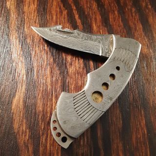 Damascus Knife Custom Handmade Survival Hunting Heavy Folding Pocket