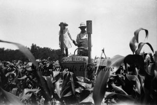 1920s? Photo Negative Michigantown Indiana John Deere Tractor High Corn