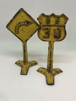 Vintage Arcade Cast Iron Toy Train Traffic Road Signs (set Of 2)
