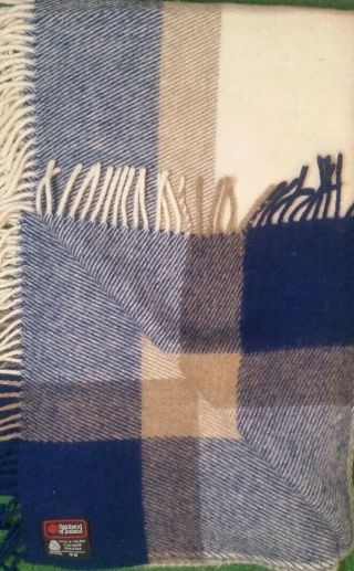 Vtg Samband Of Iceland Reversible Wool Blanket Throw Blue White Gray 56 X 68