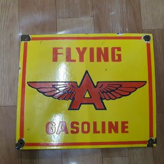 Flying A Gasoline Vintage Porcelain Sign 12 X 10 Inches