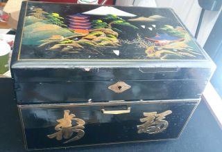 Vintage Japanese Music Black Lacquer Jewelry Box 12.  5 " X 8.  5 " X 8 "