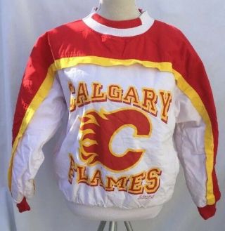 Vtg 1989 Calgary Flames Softwear Athletics Nhl Pullover Jacket Small