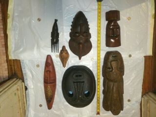 Hand Carved Wooden Mask,  Set Of 7