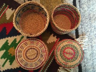 Vintage Inuit Yupik Hand Woven Basket Set Of 2 Small Weaving Salish Native Art