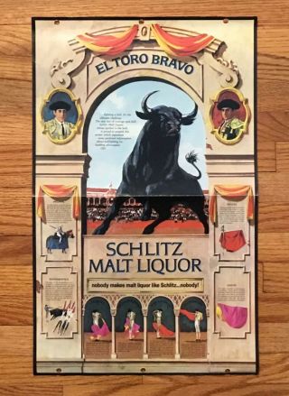 1970 Unusual Schlitz Beer Malt Liquor Bull Fight Sign Milwaukee Wi Advertising