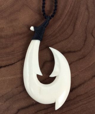 Hawaiian Fishhook Necklace Carved From Buffalo Bone XLarge 3 