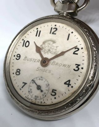 Vintage Rare 1910 Buster Brown Shoes Advertising Pocket Watch